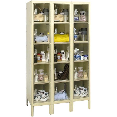 GLOBAL INDUSTRIAL 5-Tier 15 Door Clear View Locker, 12W x 12D x 12H, Tan, Unassembled B2311309